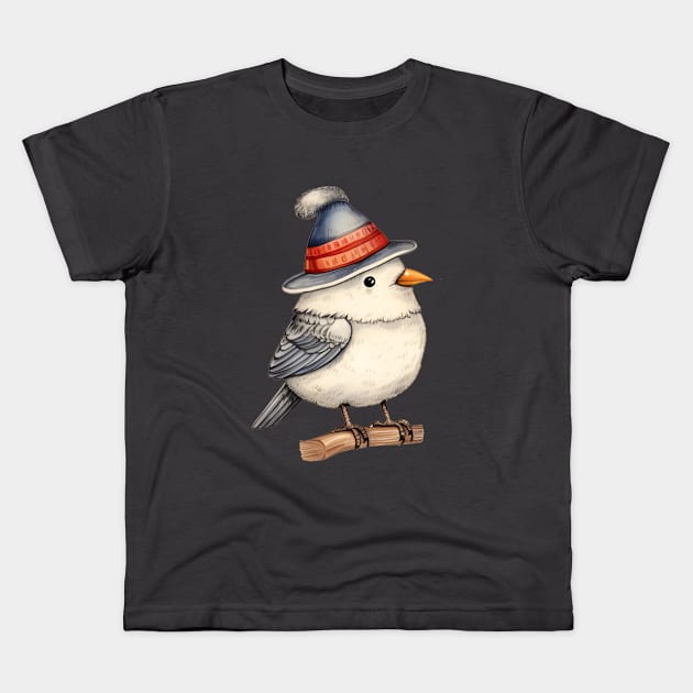 Cute Little Bird Wearing Hat Kids T-Shirt by YoulStyle